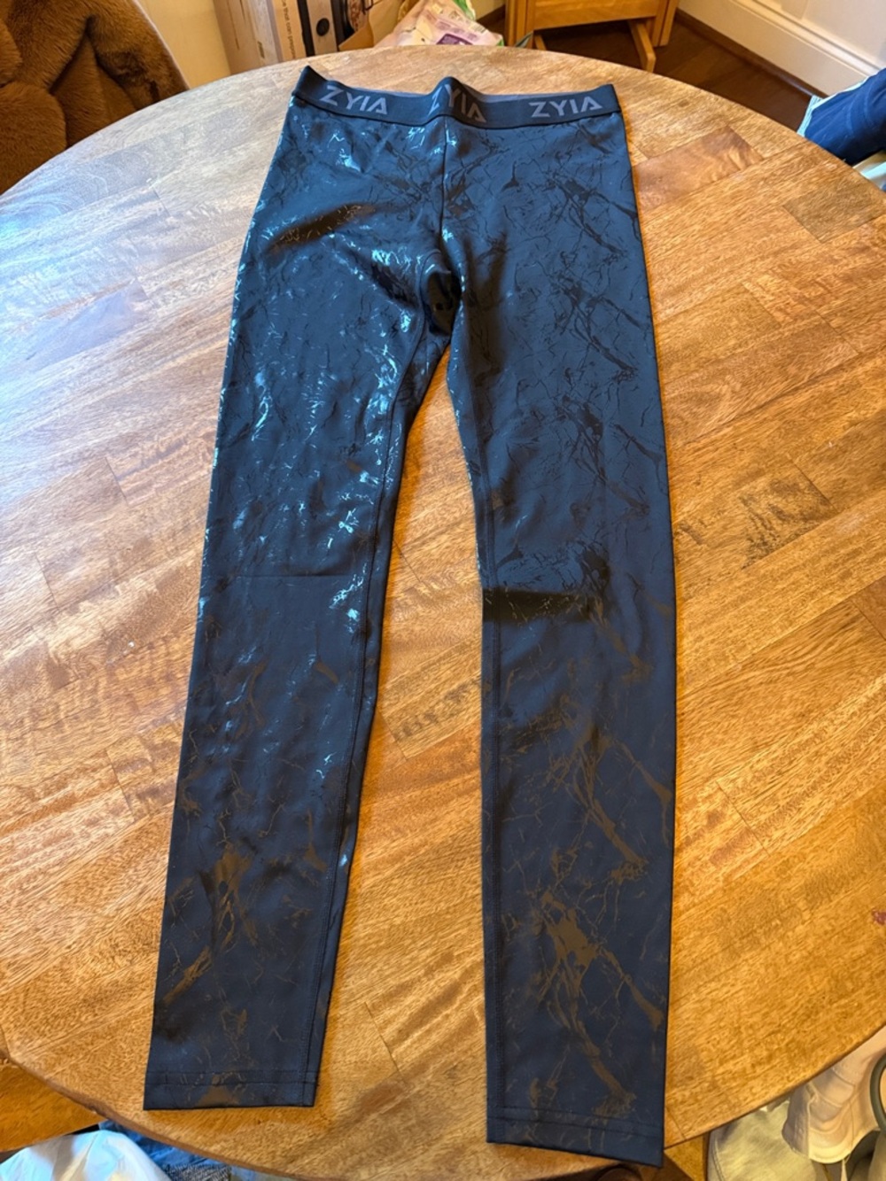 ZYIA Black Marble-Print High-Rise Leggings